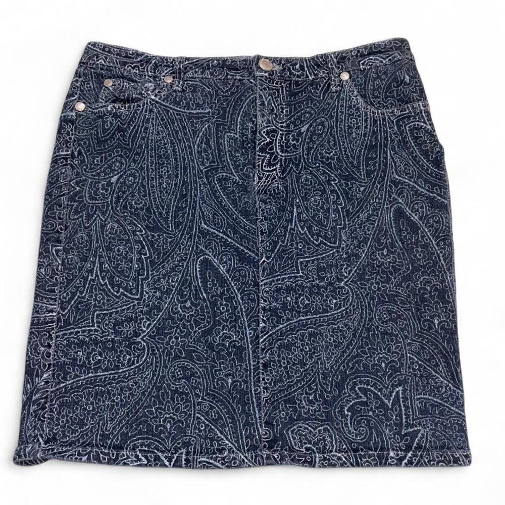 Vintage Nine West Indigo Paisley Denim pencil Skirt size 14